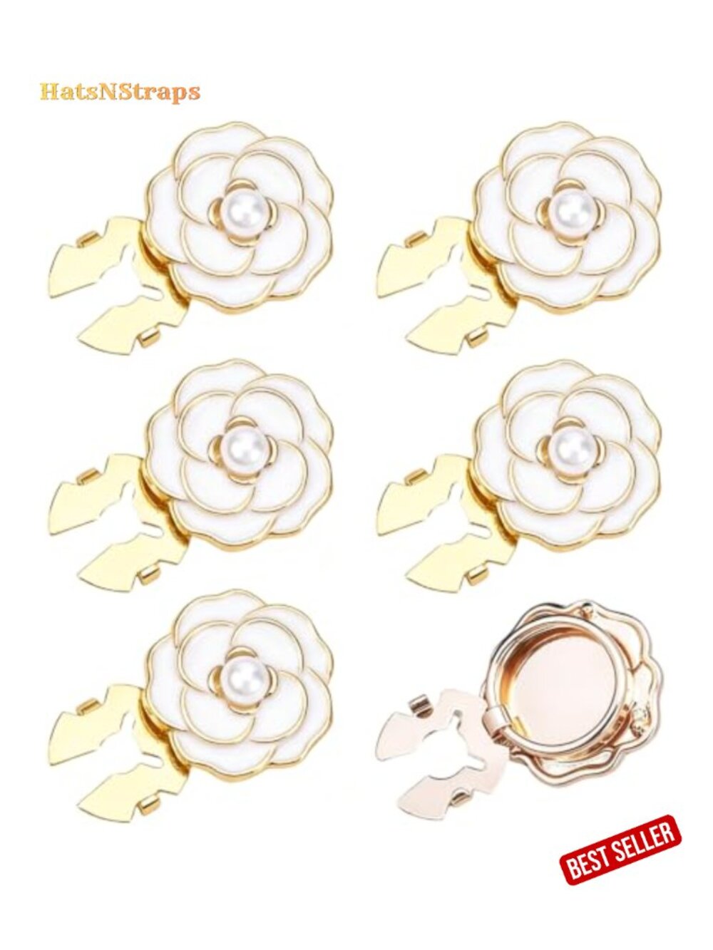 5 Flower Button Covers Pearl Rose Snap On Replacement Buttons for Shirts DIY